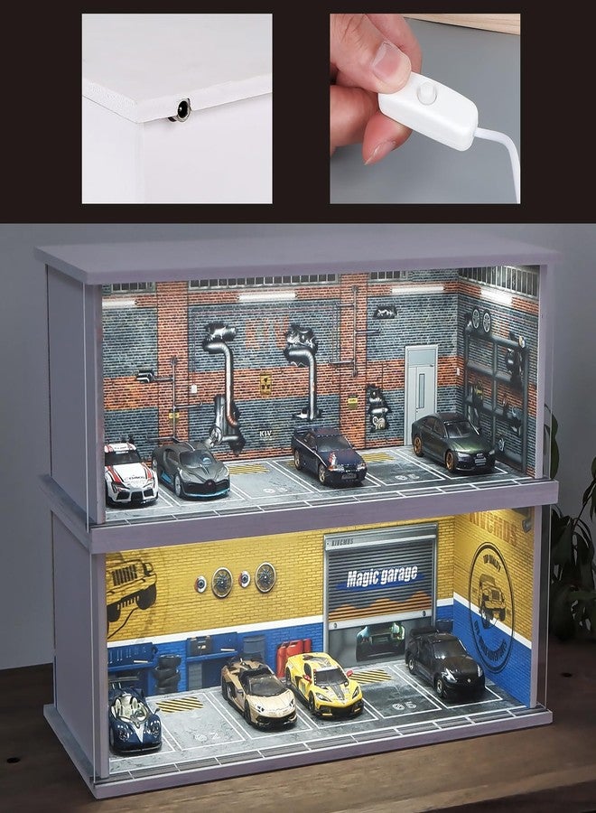 kivcmds 1:64 Car Model Display Case with Lights for Hot Wheels,Matchbox Cars,Diecast Alloy Small Truck Collectibles Storage Box-Dilapidated Factory Scenes Parking Garage - Image 4